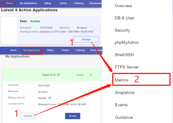 Navigate to the Metrics page