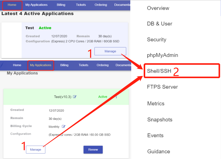 Navigate to the Shell / SSH page